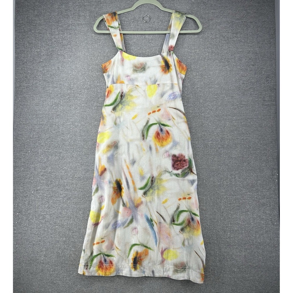 Pilcro Klaas Jonkman Dress Women Size XS Linen Beige Floral Casual